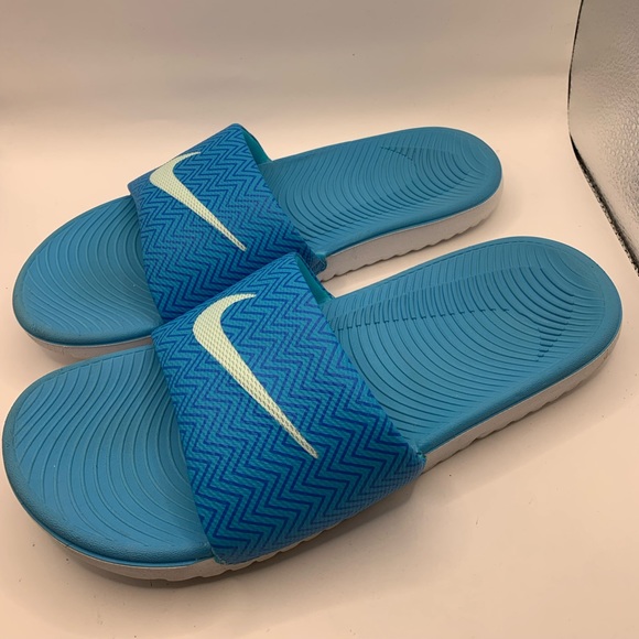 NIKE Swoosh Slides Sandals Blue/Grey Logo - Women’s size 10 - Picture 2 of 4